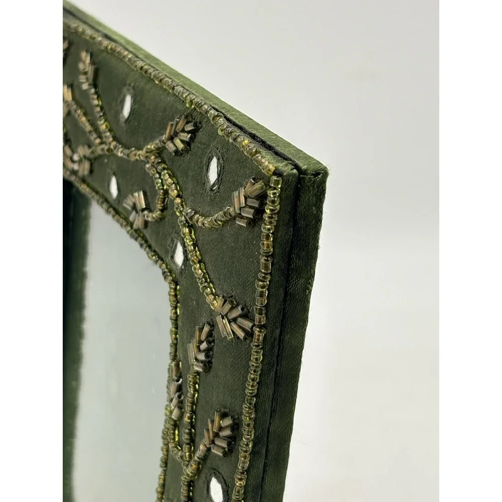 Pier 1 Velvet Beaded Picture Frame Green Rhinestone Jeweled Boho 5x7